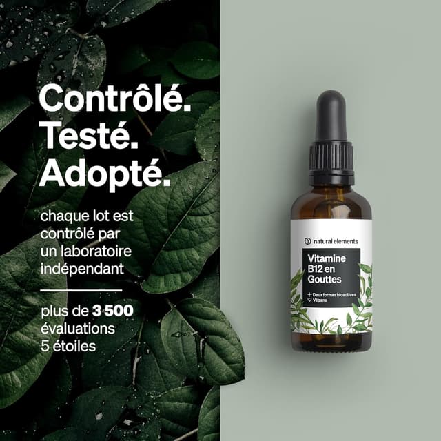 Detalle de Vitamine B12 en gouttes 50 ml (900 gouttes) végane – méthylcobalamine & adénosylcobalamine