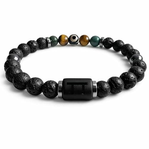 Detalle de TEJO Pulsera Géminis para hombre con piedra natural (signo zodiacal) – regalo astrológico