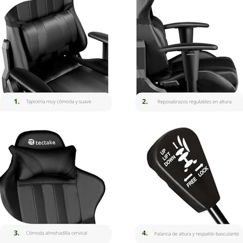 Detalle 2 de TecTake® Silla Gamer Ergonomica con Reclinable