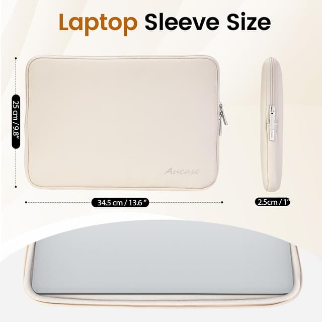Detalle de Aucase 13–14 inch Laptop Sleeve Leather Case – water-resistant protective pouch with soft 360° lining