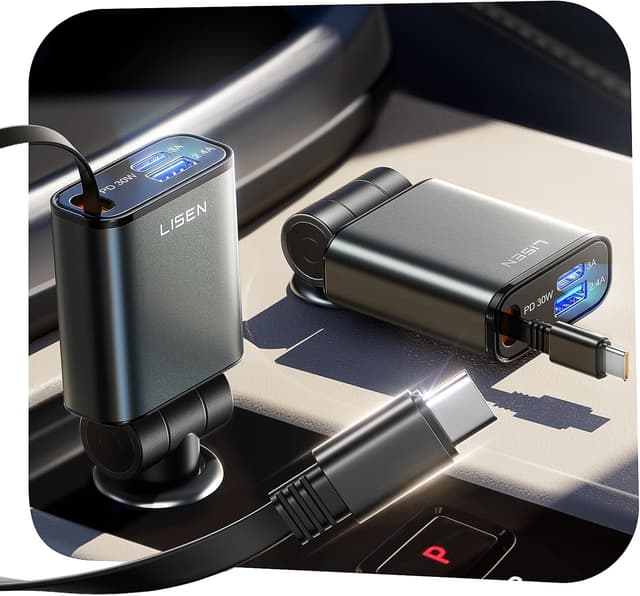 Detalle de LISEN Retractable 57W USB‑C Car Charger