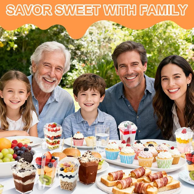 Detalle 2 de 5oz Plastic Dessert Cups with Lids and Spoons (Clear Parfait Cups, 20-Pack)