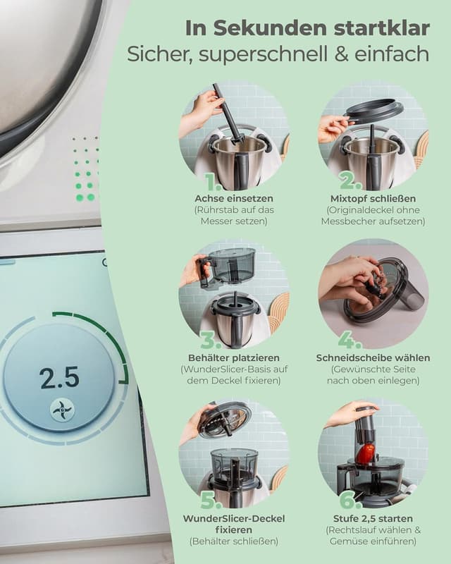 Detalle de Wundermix WunderSlicer® V2 Gemüseschneider für Thermomix TM6 & TM5 – Gemüse & Obst schneiden und raspeln