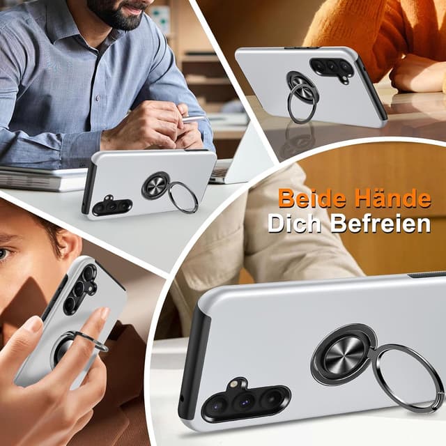 Detalle de Vaki Handyhülle für Samsung Galaxy A35 5G mit 360° magnetischem Ringständer und Schutzfolie (Silber)