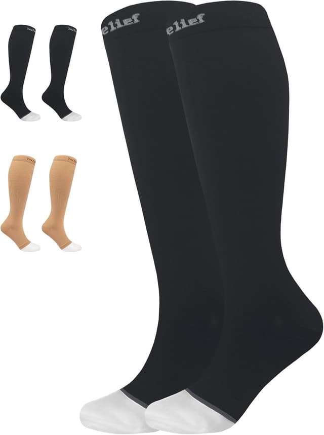 Detalle de 360 RELIEF Graduated Compression Socks (Open Toe) for Women & Men – 15–20 mmHg