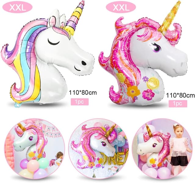 Detalle 2 de Einhorn Luftballon-Set „Zahl 3“ – 3D Folienballons XXL Set mit Regenbogen, Stern und Herz