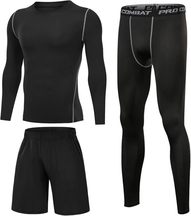 Detalle de Ensemble compression homme Terecey 3 pièces (tee-shirt à manches longues, legging et shorts) pour running et sport intensif