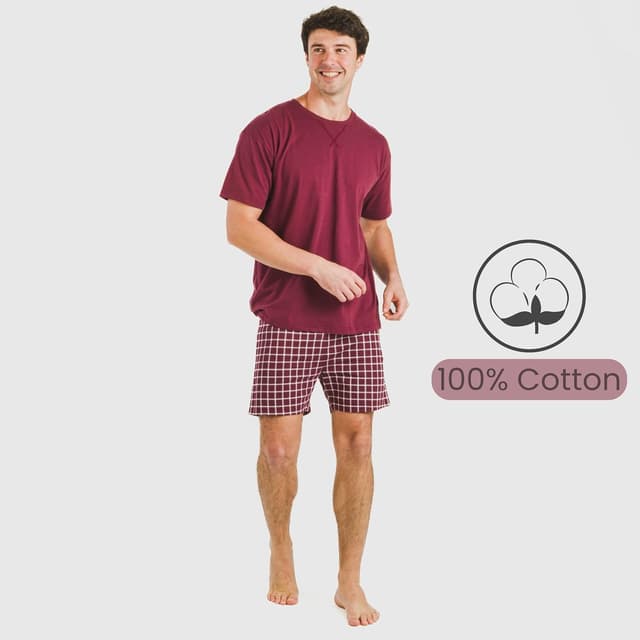 Detalle de TRAMAS+ Pyjama d’été homme 100% coton (t-shirt manches courtes + short)