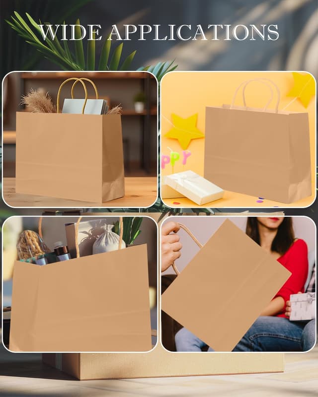 Detalle 2 de Gcardist 50 pack kraft gift paper bags with handles (32x11x24.5cm, brown)