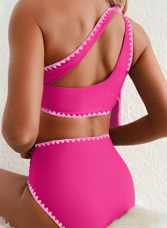 Detalle de Herseas Women’s One Bow Shoulder Ruched One-Shoulder Bikini Set (2-Piece)