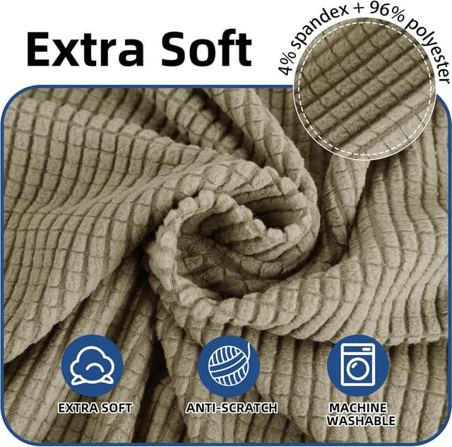 Detalle 2 de Ystyle housse de canapé extensible 4 places avec accoudoirs, antidérapante kaki