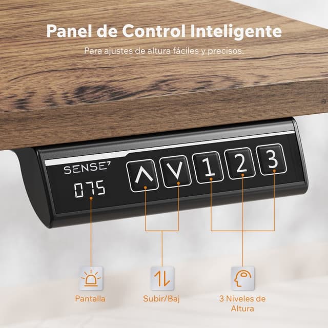 Detalle de sense7 NOJO Light escritorio regulable eléctrico 140x70 negro/marrón oscuro