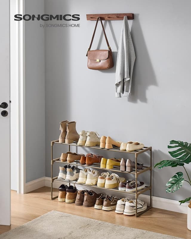 Detalle de SONGMICS 3-Tier Shoe Rack LSA303K01 (walnut brown) – stackable shoe organiser for up to 16–20 pairs