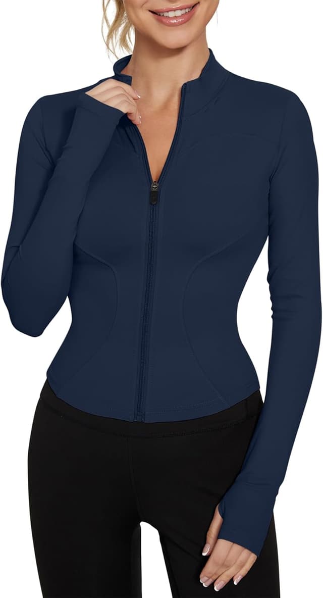 Detalle de IECCP Damen Gym-Top Langarm Crop mit Halbem Reißverschluss und Daumenloch