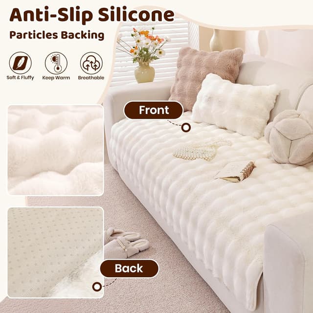 Detalle de Royhom housse de canapé épaisse en fausse fourrure (crème) antidérapante – 90 x 180 cm