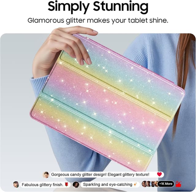 Detalle de FINTIE Glitzer-Hülle für iPad 10,2 Zoll (9./8./7. Generation) – transparente Schutzhülle mit Stifthalter, Auto Sleep/Wake