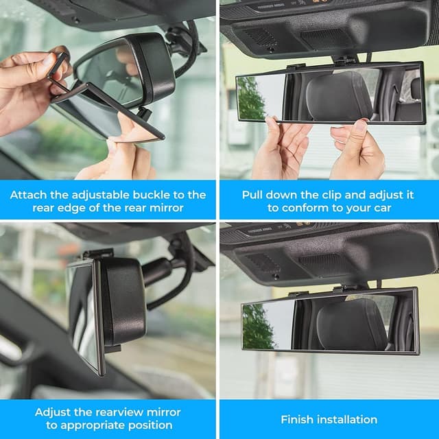 Detalle de JOYTUTUS Universal 11.81" Panoramic Convex Rear View Mirror (Clear Clip-On)