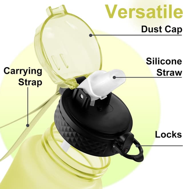 Detalle de GOPPUS 350ml Kids Water Bottle with Straw, Strap & Flip-Top Lid (BPA-free, Leakproof)