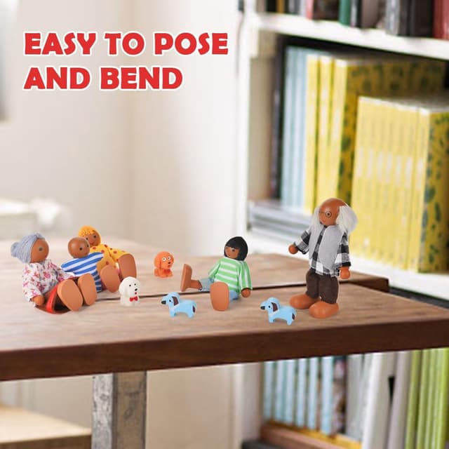 Detalle de Aolso Casa delle Bambole in Legno – Set da gioco con 7 persone e 4 cani