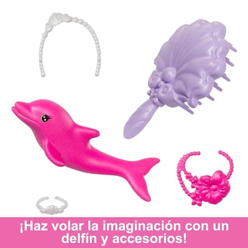 Detalle de Barbie Malibu sirena “Un toque de magia” (HRP97): muñeca que cambia de color con el agua