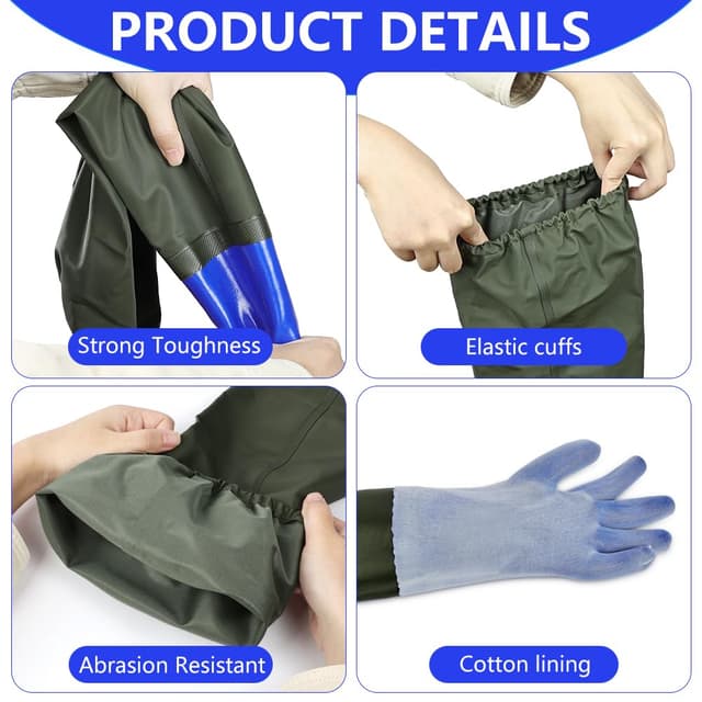 Detalle 2 de ANOMM Guanti lunghi impermeabili in gomma da 70 cm per acquari, laghetto, giardinaggio e pesca, blu