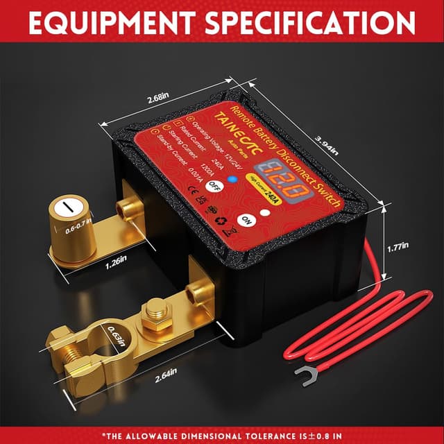 Detalle de Remote Battery Disconnect Switch 12V 240A with LED Voltage Display (0.001A standby) for Car, RV, ATV, Truck, Tractor, Boat