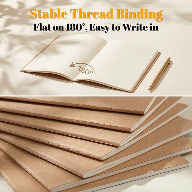 Detalle de VEESUN Notizbuch A5 blanko (30er Pack) mit Kraft-Cover – 60 weiße Seiten pro Heft