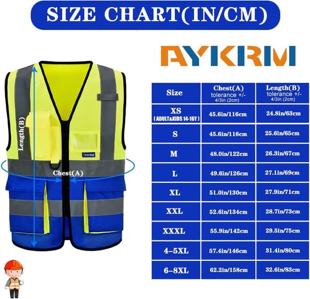 Detalle de AYKRM 21-colours hi-vis executive safety vest with zip front, phone & ID pockets