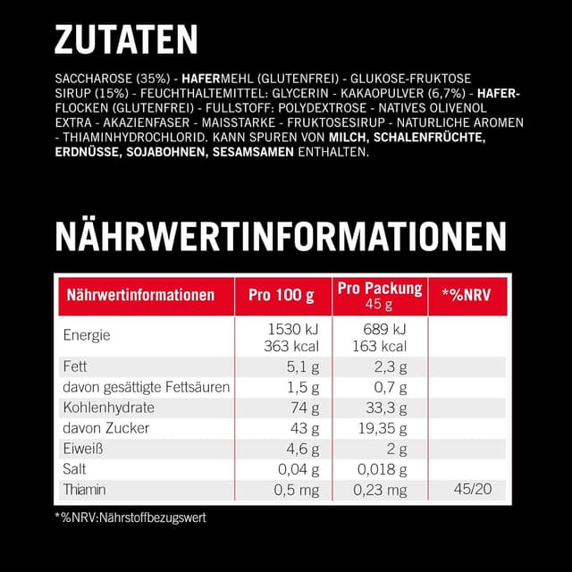 Detalle de Enervit Carbo Bar C2:1PRO Brownie (vegan) – Energieriegel mit 30 g Kohlenhydraten, glutenfrei (12 Riegel)