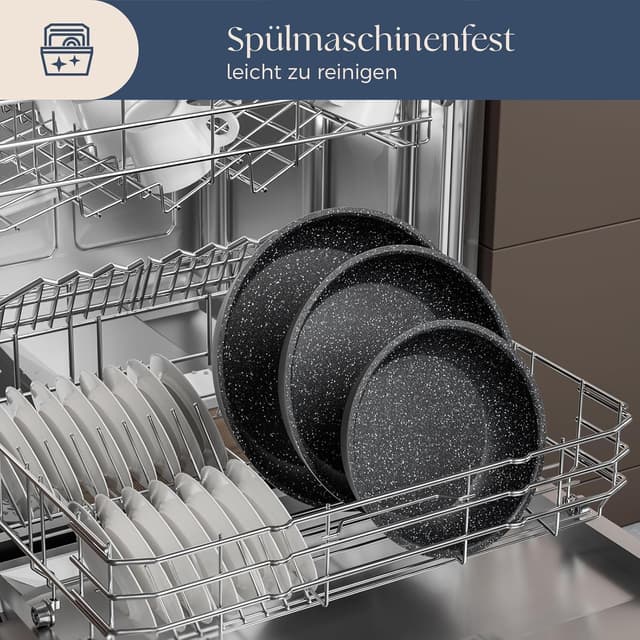 Detalle de Alajivo Pfannenset mit abnehmbaren Griffen, 7-teilig (20/24/28 cm) – für Induktion, antihaft, ofenfest