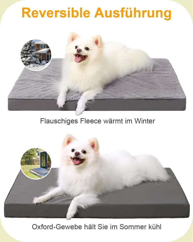 Detalle de KSIIA Orthopädisches Hundebett für mittelgroße Hunde (75 x 47 cm) – waschbar, doppelseitig und mit abnehmbarer Decke, dunkelgrau
