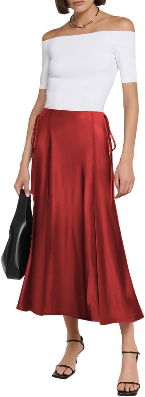 Detalle 2 de MAYFASEY Women’s Satin Midi Skirt with High Waist & Side Zip