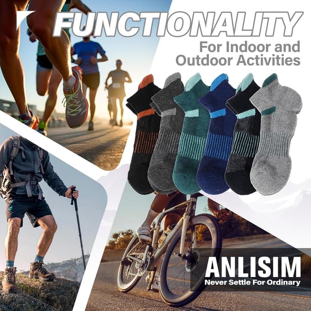 Detalle 2 de Anlisim 6 Pairs Merino Wool Ankle Running & Hiking Socks with Compression Support