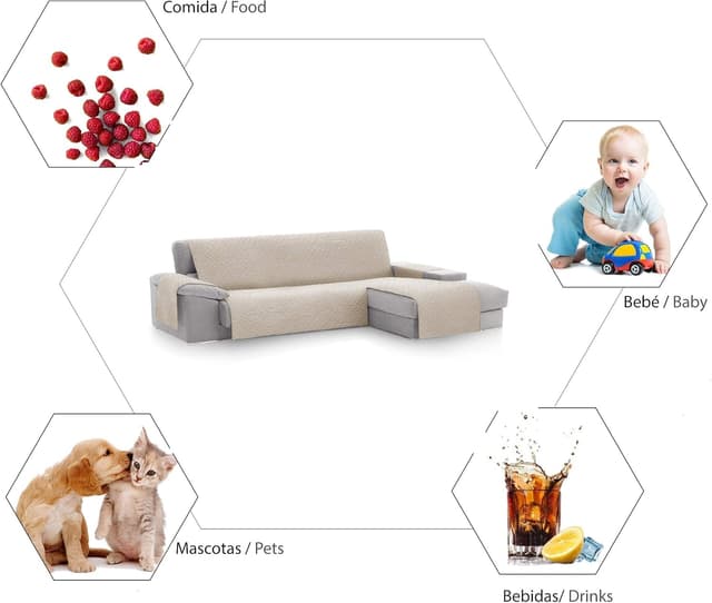 Detalle de Textilhome Funda Sofá Chaise Longue Geo Circus 🛋️ 200cm Marfil