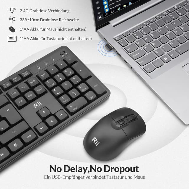 Thumbnail 3 de Rii Tastatur Maus Set Kabellos QWERTZ 2.4 GHz
