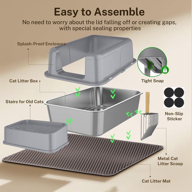 Detalle 2 de Stainless Steel Cat Litter Tray 32L XL