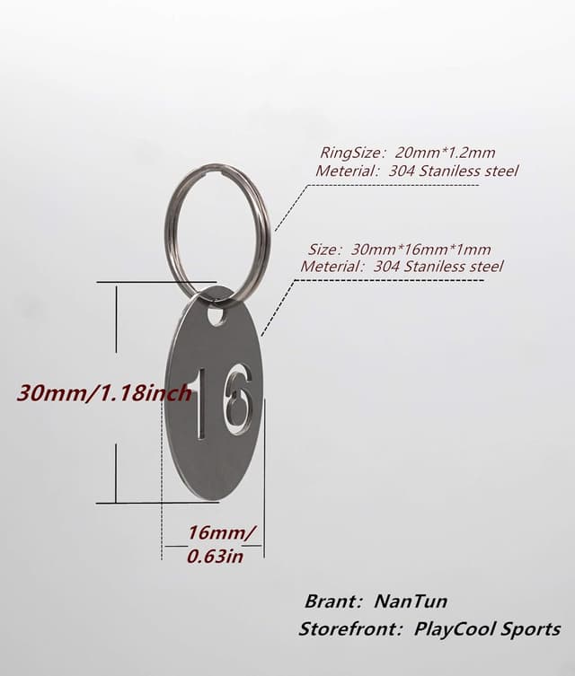 Detalle de NanTun 304 Stainless Steel Oval Key Tags with Ring (1 to 10) – 10 pcs numbered key rings