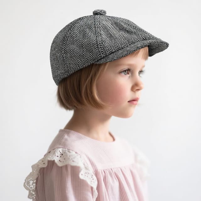Detalle de MCWTH Vintage Newsboy Cap for Toddler Boys (2–8 Years) – Tweed-style 8-piece herringbone with adjustable strap