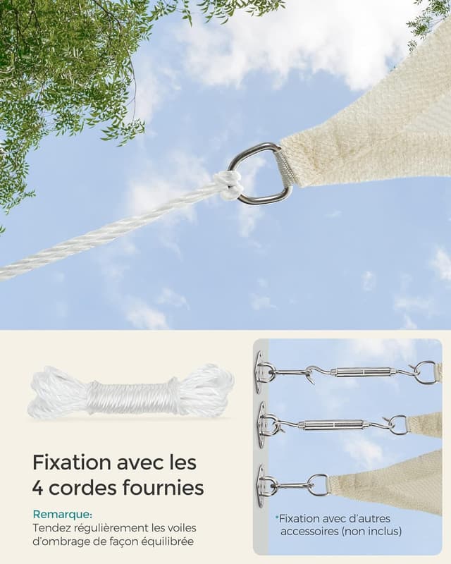 Thumbnail 6 de Songmics Voile d’Ombrage 5 x 5 m en HDPE respirant et perméable à l’eau, beige