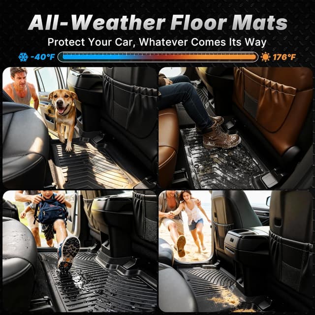 Detalle de OEDRO TPE Floor Mats for Toyota Tacoma Double Cab (2005-2015) — All-Weather Custom Fit, Front & Rear 3-Piece Set, Black