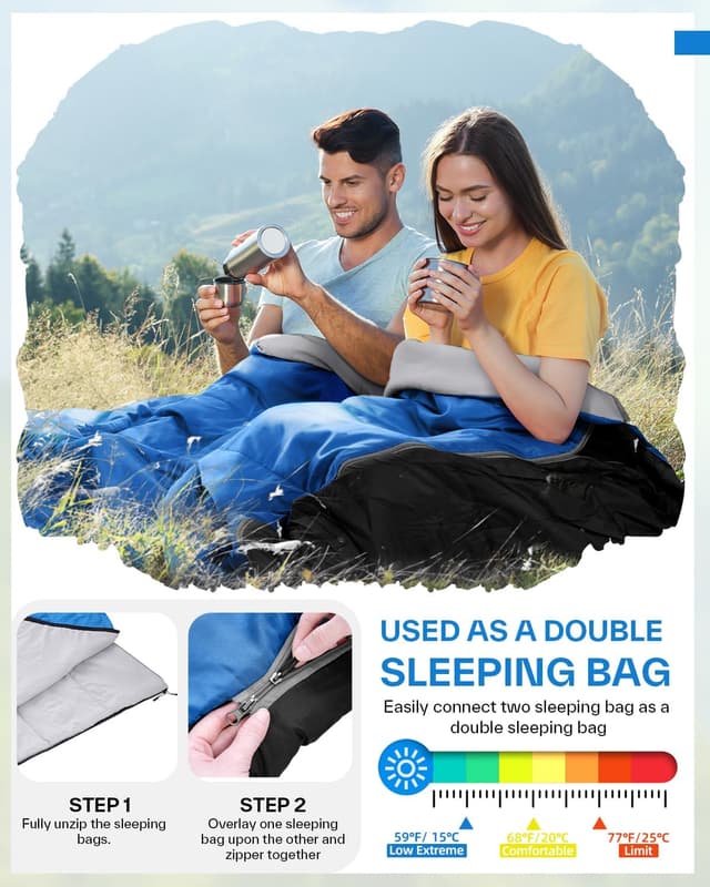 Detalle de Sportneer Sacco a pelo estivo 15°C–25°C, leggero e idrorepellente per adulti