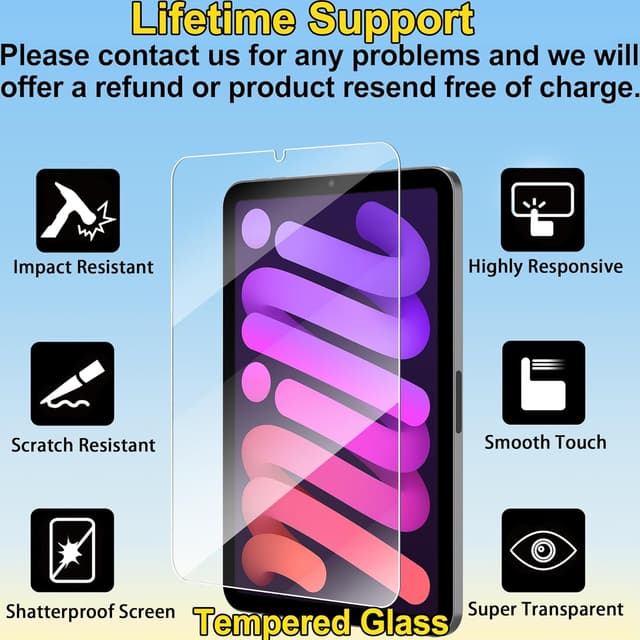 Detalle 2 de 4youquality 2-Pack Tempered Glass Screen Protectors for iPad Mini 6 & iPad Mini (A17 Pro, 7th Gen)