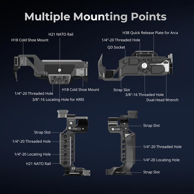 Detalle de SMALLRIG S1R II Cage für Panasonic LUMIX S1 II/S1R II/S5 II/S5 IIX/G9 II mit integrierter Arca-Schnellwechselplatte