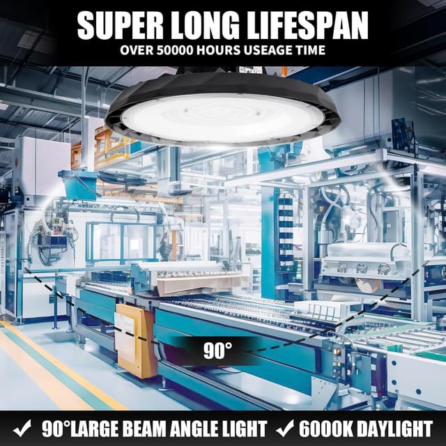 Detalle 2 de Lampe UFO LED 100 W YUANKANGMEI IP65, boîtier en aluminium pour garages, ateliers et commerces extérieurs