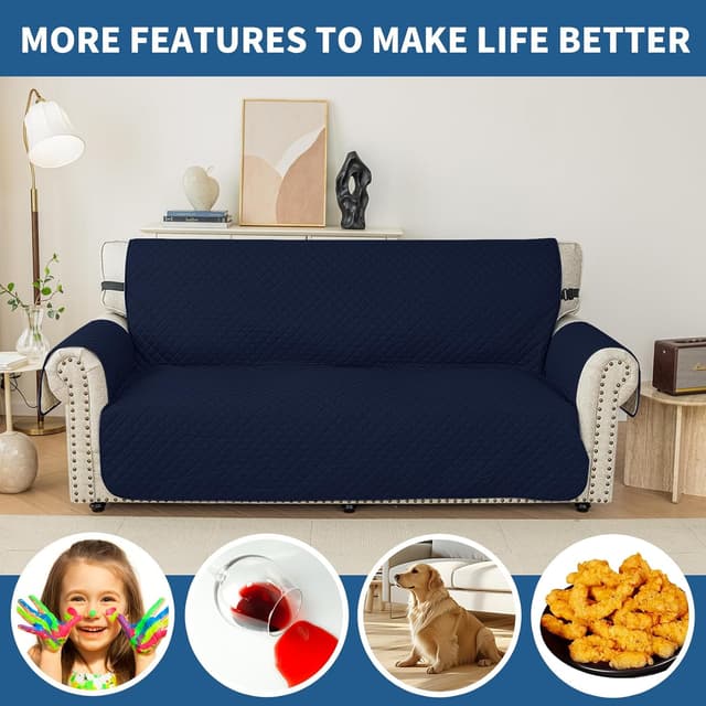 Thumbnail 6 de YSTELLAA Housse imperméable pour canapé 3 places bleu foncé, avec accoudoirs