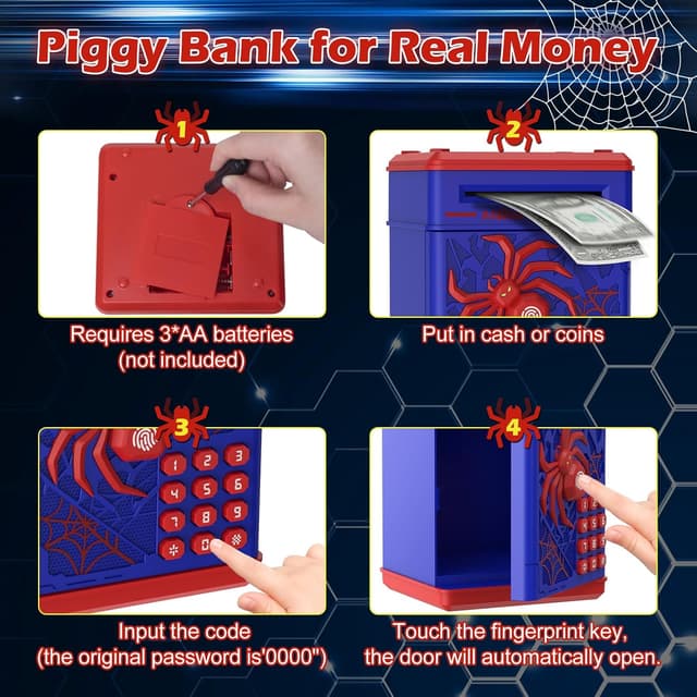 Detalle 1 de Spider Fingerprint Piggy Bank 600 coins
