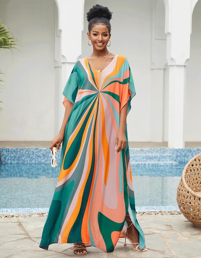 Detalle 2 de NFVNKJ Women’s Plus Size Beach Lounge Kaftan Maxi Dress Swimsuit Cover-Up