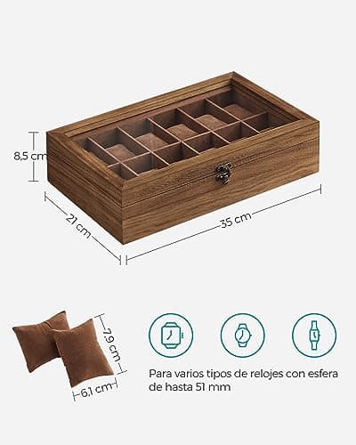 Thumbnail 6 de SONGMICS Caja para relojes 12 compartimentos Nogal