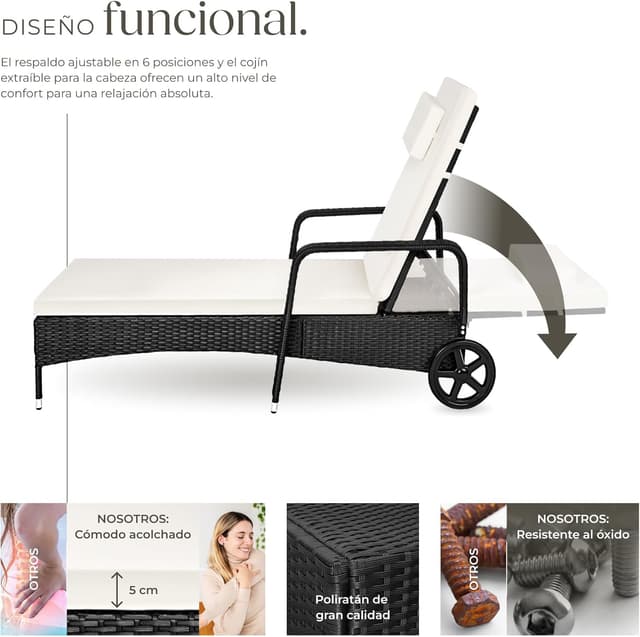 Thumbnail 4 de tectake Tumbona Chaise Longue 6 posiciones