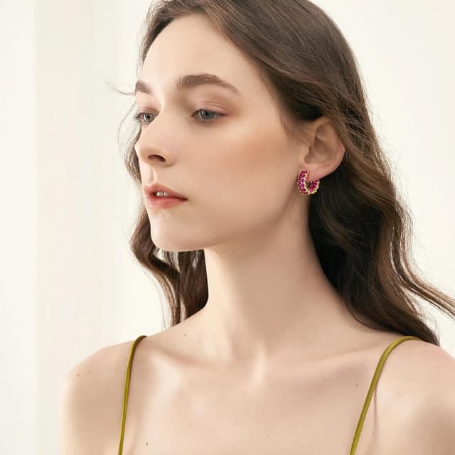 Detalle de MESOVOR créoles zircon cubique plaqué or 18K – boucles d’oreilles cercle multicolores